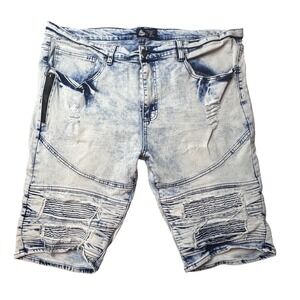 Road Narrows Denim Shorts Mens 40 Blue Acid Wash Moto Distressed Streetwear